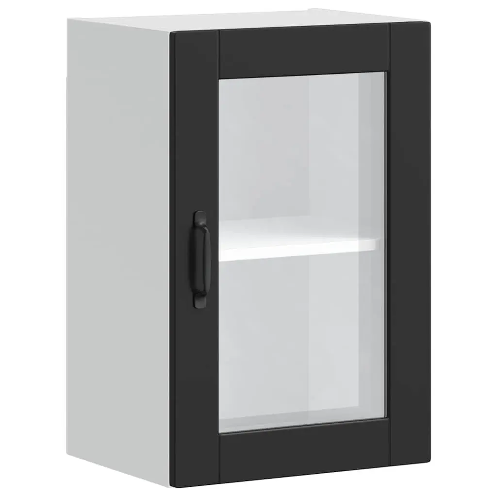 Wall Mounted Kitchen Cabinet Glass Door Black Storage Organiser