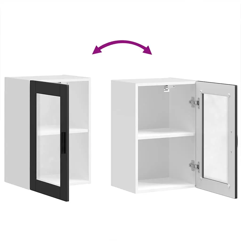 Wall Mounted Kitchen Cabinet Glass Door Black Storage Organiser