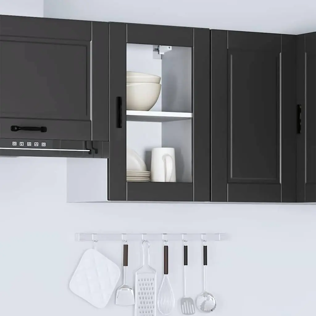 Wall Mounted Kitchen Cabinet Glass Door Black Storage Organiser