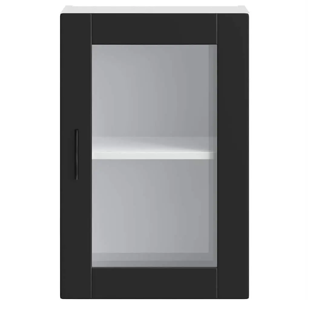 Wall Mounted Kitchen Cabinet Glass Door Black Storage Organiser