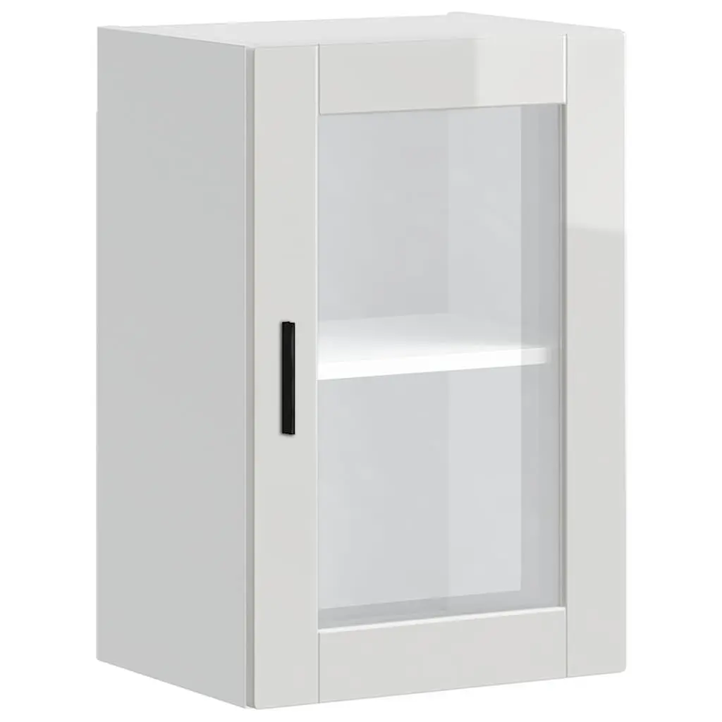 Kitchen Wall Cabinet Storage Glass Door White High Gloss Mounted