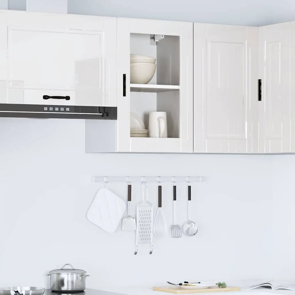 Kitchen Wall Cabinet Storage Glass Door White High Gloss Mounted