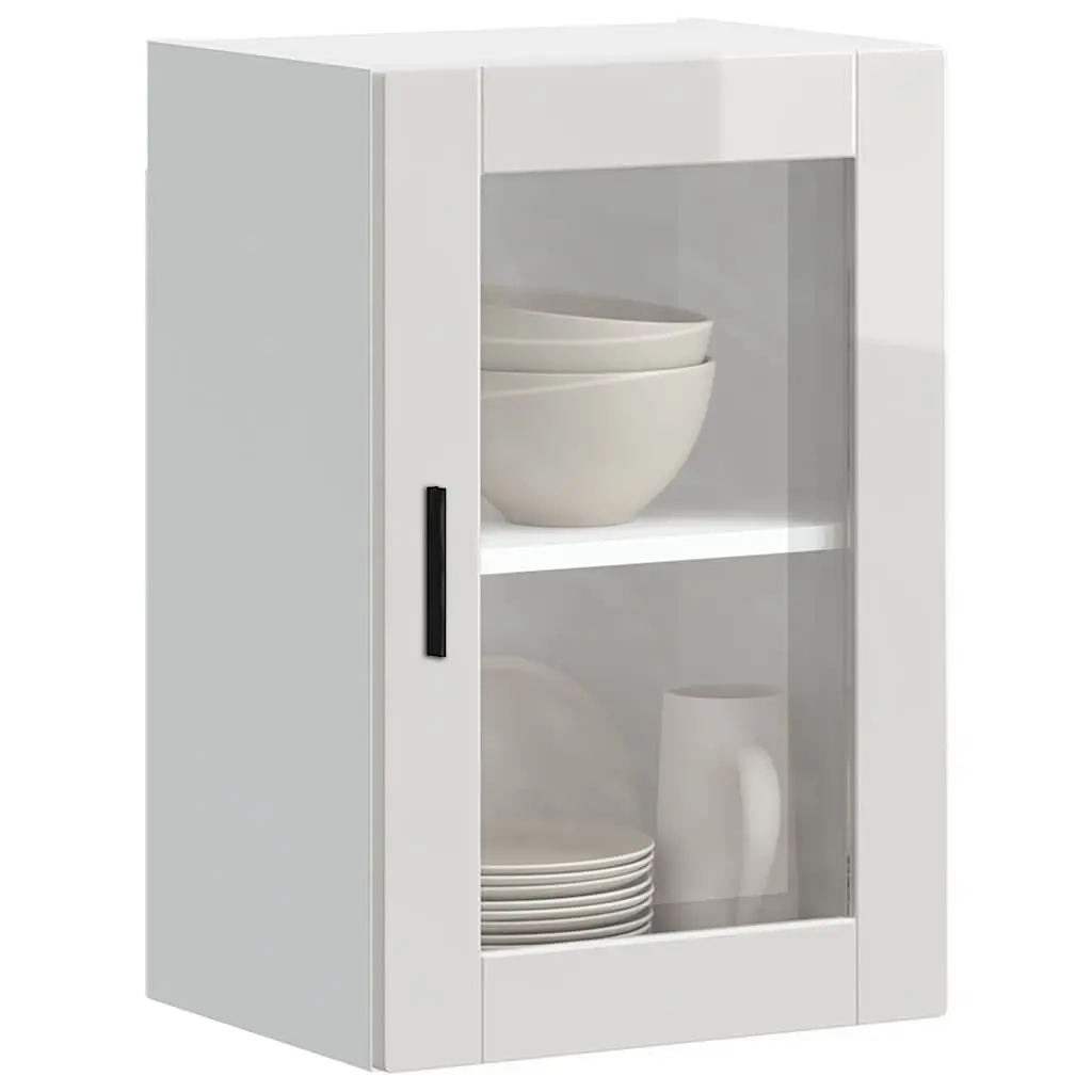 Kitchen Wall Cabinet Storage Glass Door White High Gloss Mounted