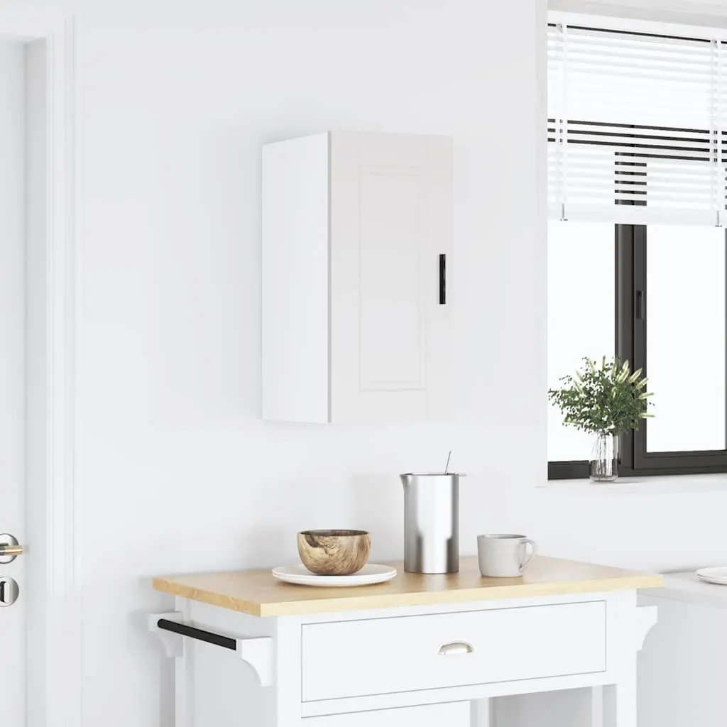 Wall Mounted Cabinet Kitchen Storage Organizer White Engineered Wood