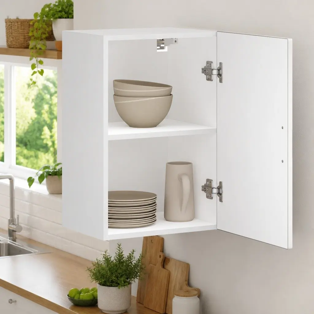 Kitchen Wall Cabinet White Engineered Wood Storage Cupboard Mounted Organiser