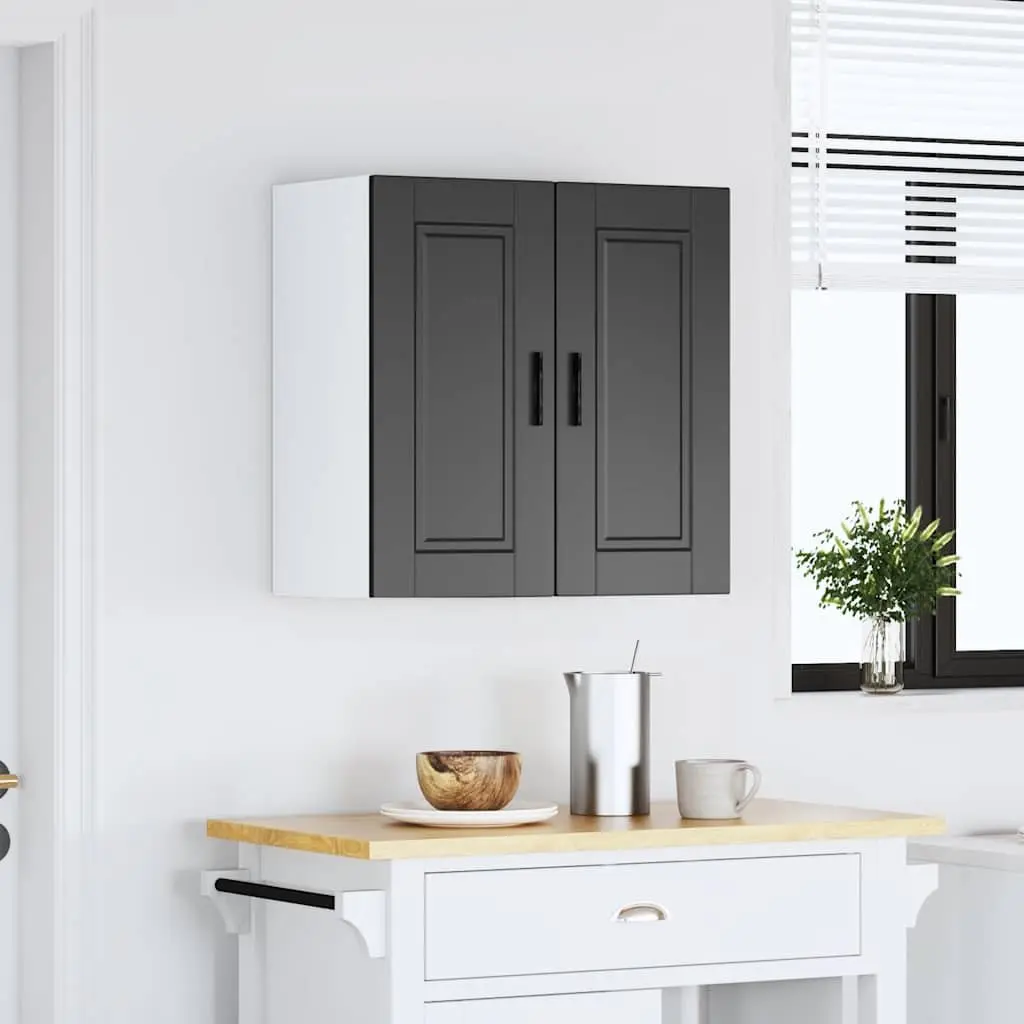 Kitchen Cabinet Black Engineered Wood Storage Organizer Wall Mounted