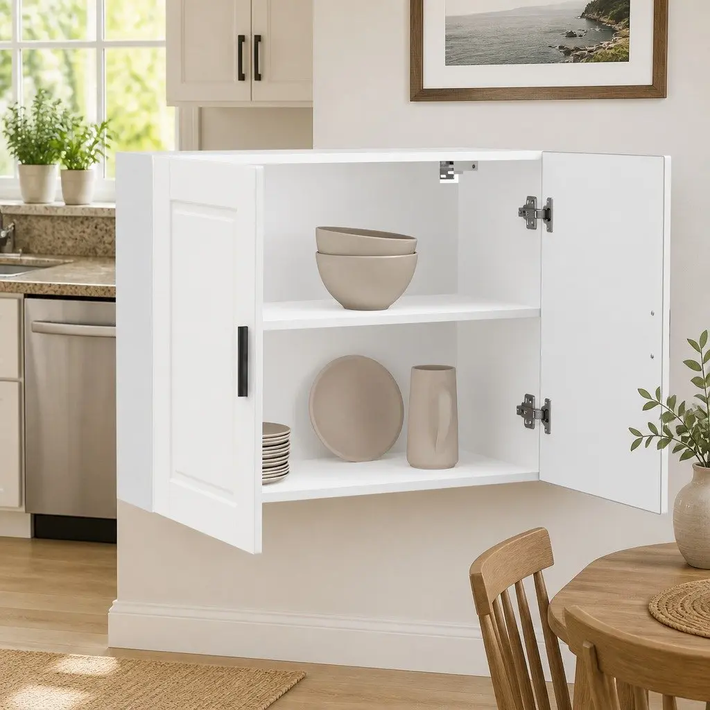 Kitchen Cabinet White Engineered Wood Storage Cupboard Wall-Mounted Organiser Shelving