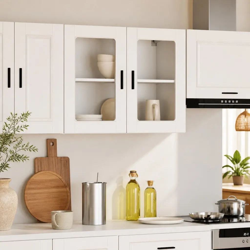 White Kitchen Wall Cabinet with Glass Door
