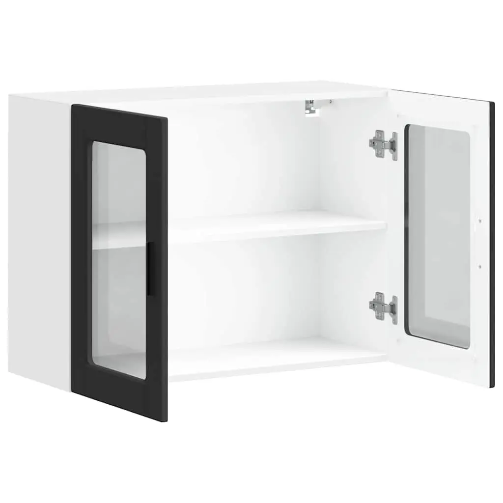 Kitchen Wall Cabinet Storage Unit Wall-Mounted Black Glass Door