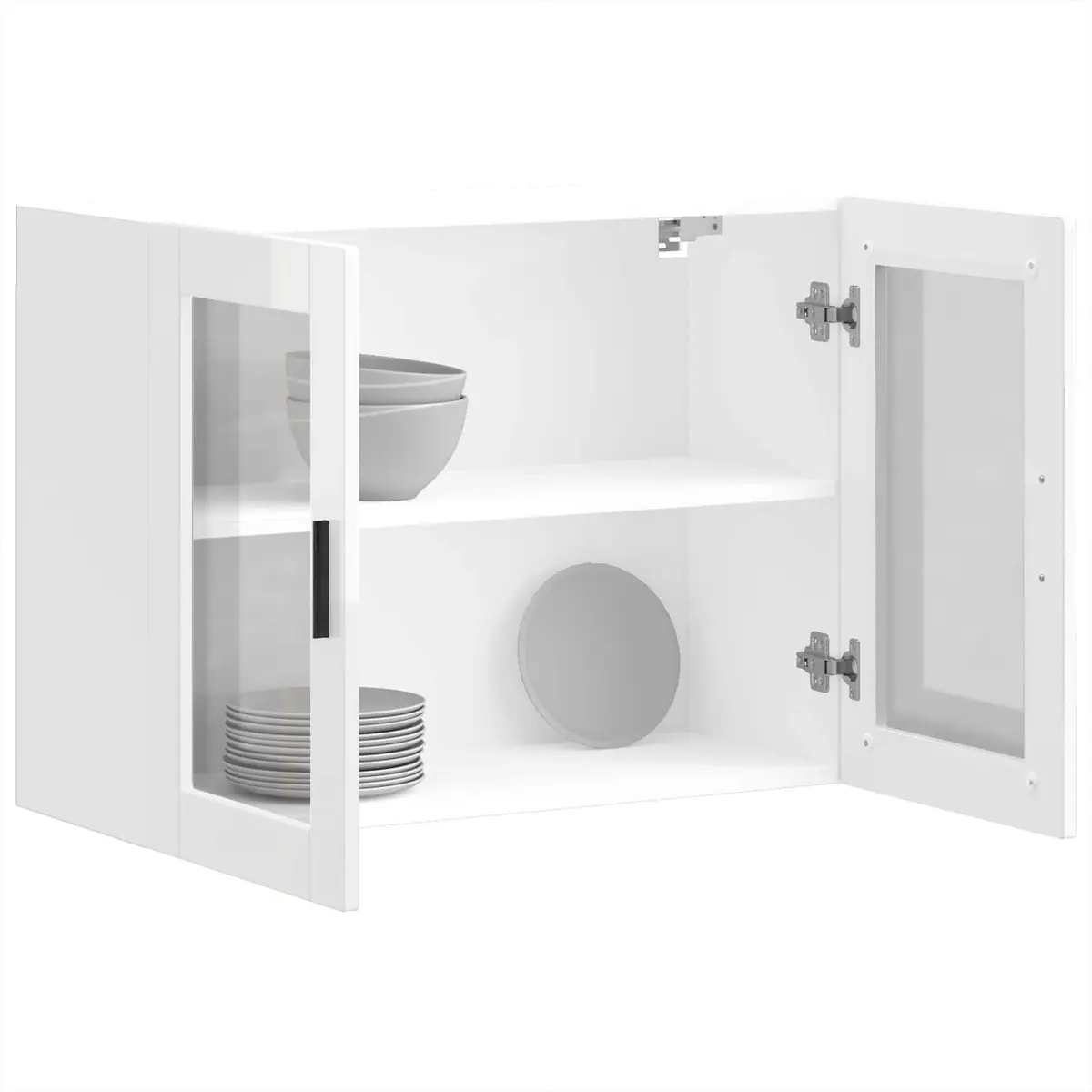 Kitchen Wall Cabinet Glass Door Storage Cupboard Wall-Mounted White High Gloss