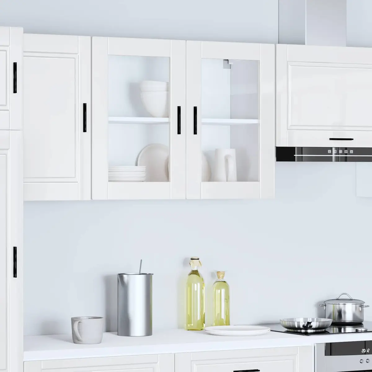 Kitchen Wall Cabinet Glass Door Storage Cupboard Wall-Mounted White High Gloss