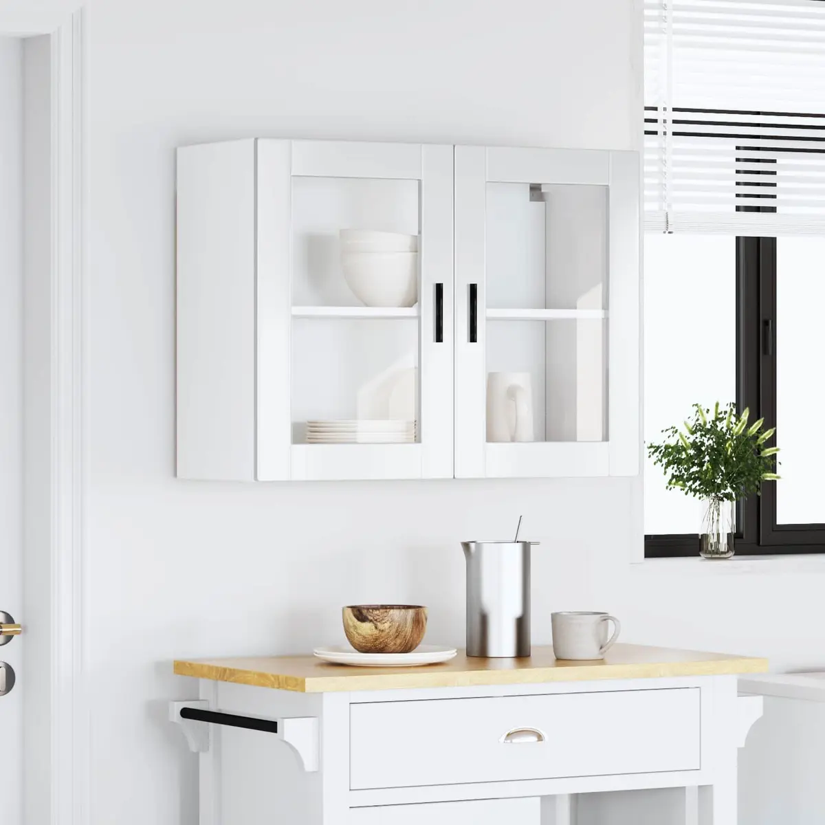 Kitchen Wall Cabinet Glass Door Storage Cupboard Wall-Mounted White High Gloss