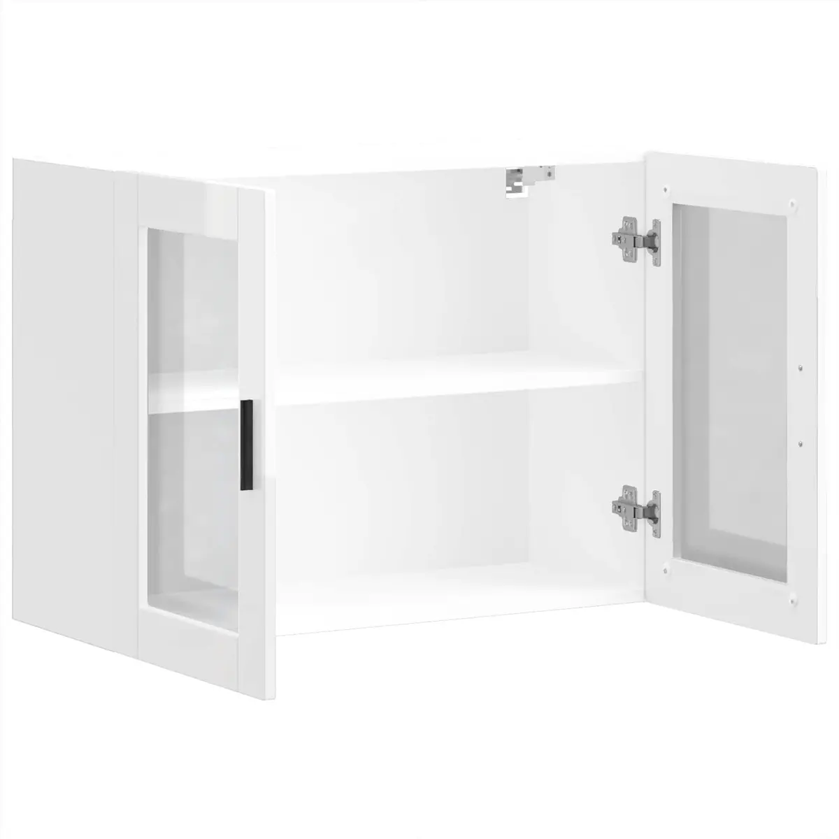 Kitchen Wall Cabinet Glass Door Storage Cupboard Wall-Mounted White High Gloss