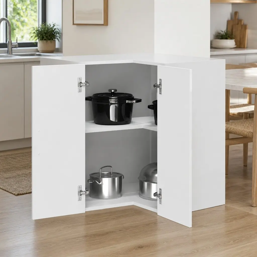 Kitchen Corner Cabinet White Engineered Wood Wall Mounted Storage Cupboard