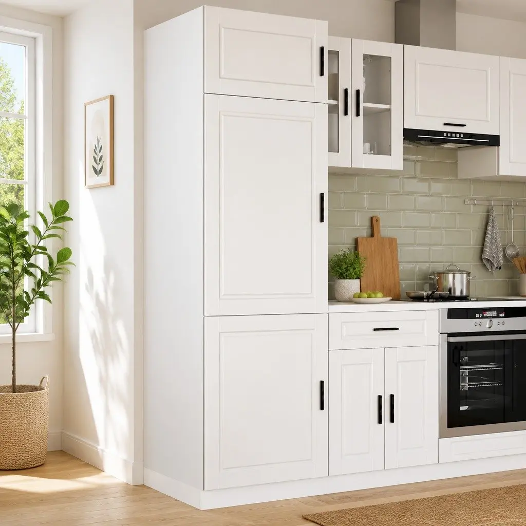 White Kitchen Cupboard Storage Cabinet Engineered Wood Adjustable Feet