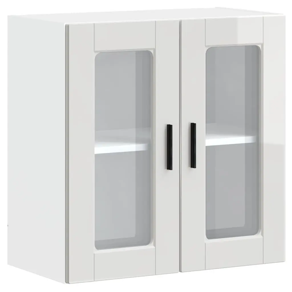 Kitchen Cabinet Wall-Mounted Storage Unit White High Gloss Glass Door