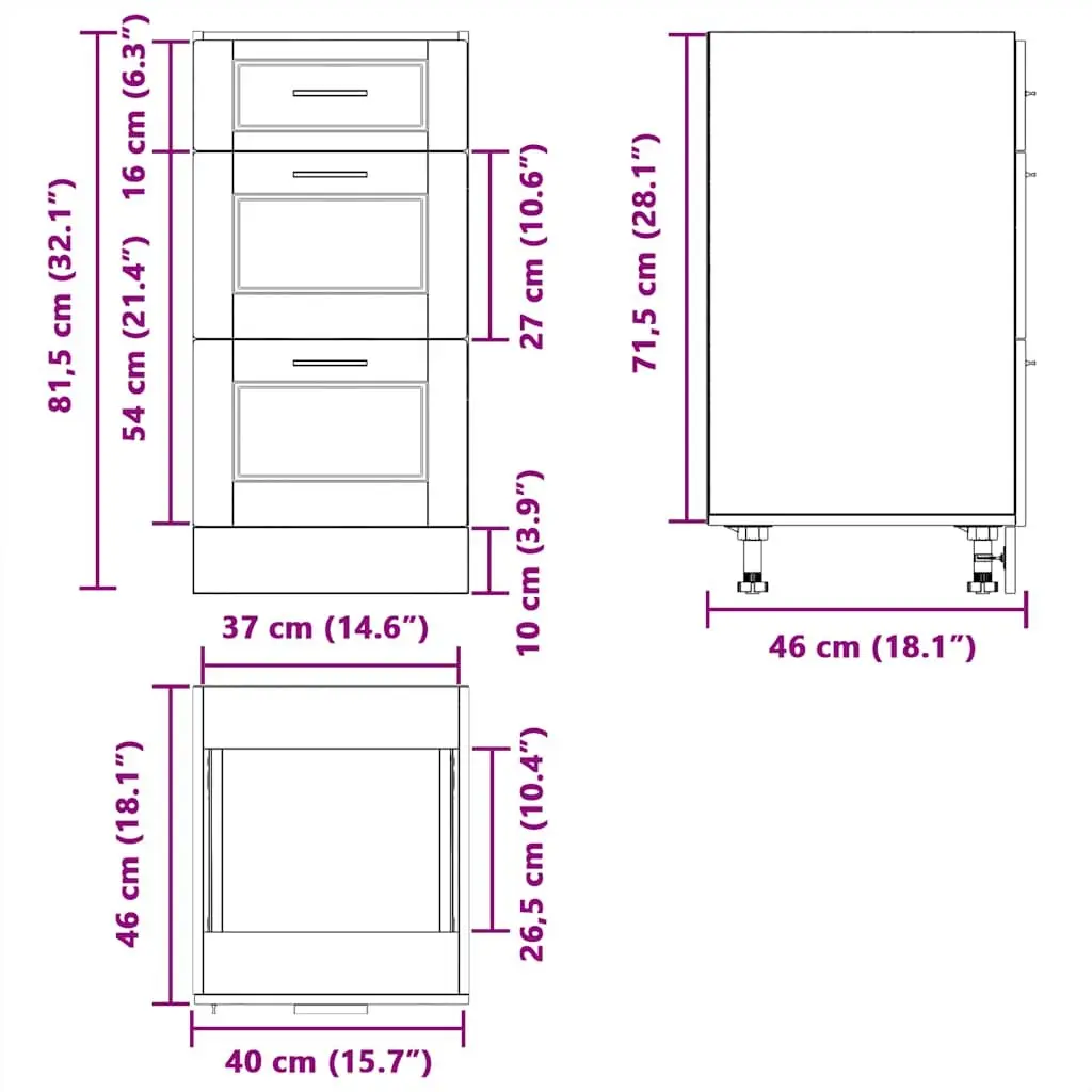 Kitchen Base Cabinet White Storage Cupboard Engineered Wood Adjustable Feet