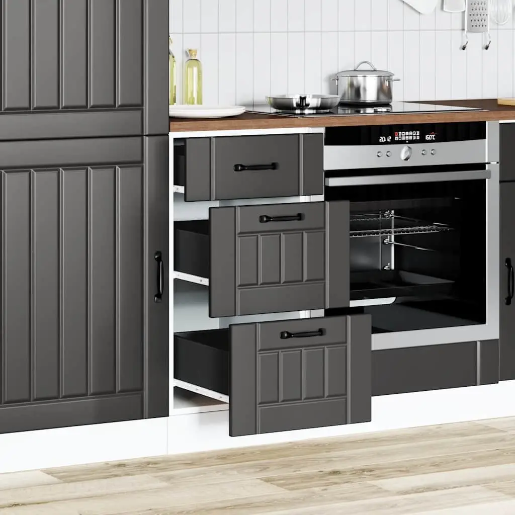 Kitchen Base Cabinet Black Storage Unit Engineered Wood Cupboard Lucca Design