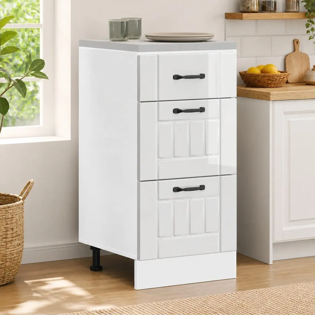 Kitchen Base Cabinet White Engineered Wood Storage Cupboard Unit Adjustable Feet