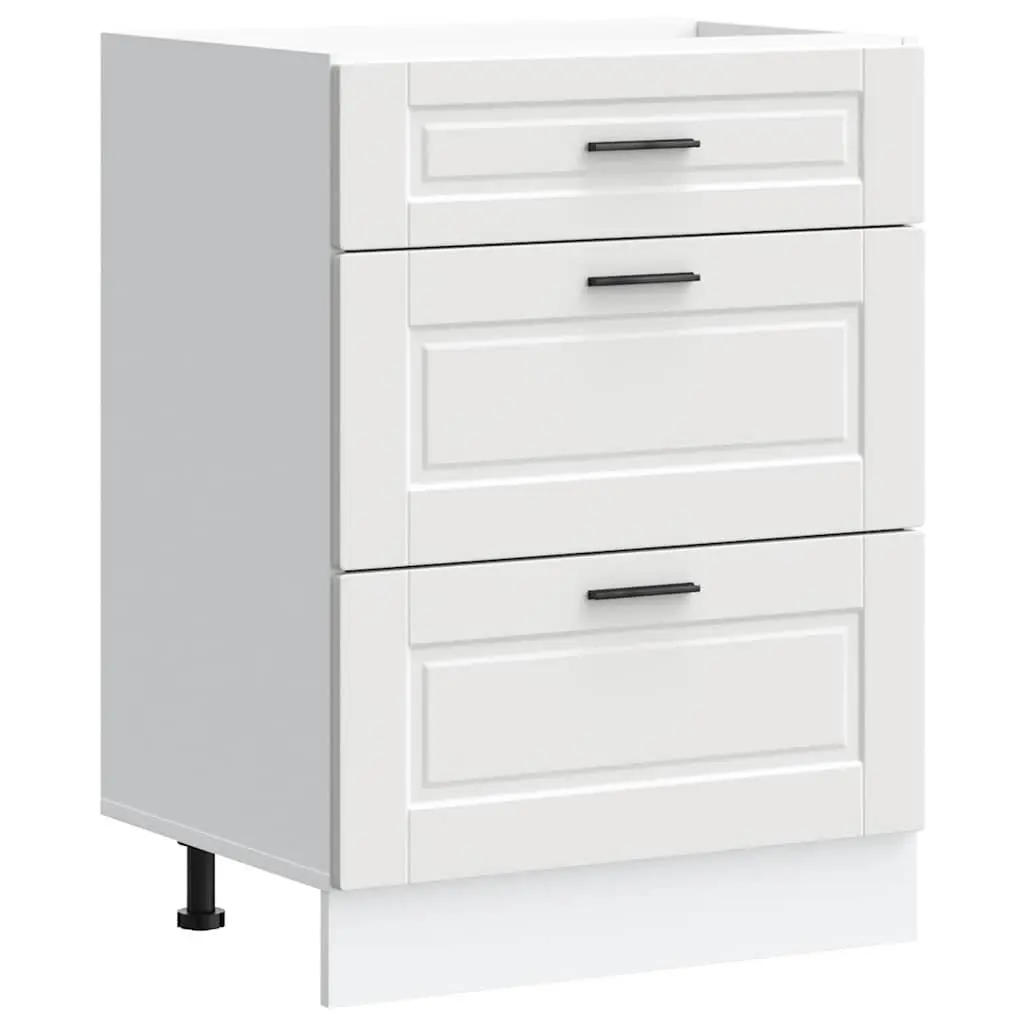 Kitchen Base Cabinet White Engineered Wood Storage Cupboard with Adjustable Feet