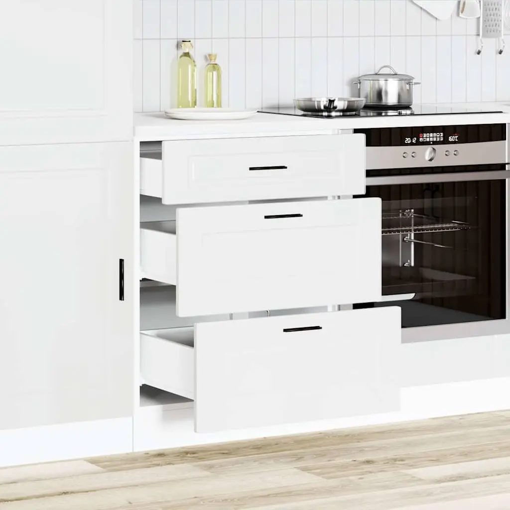 Kitchen Base Cabinet White Engineered Wood Storage Cupboard with Adjustable Feet