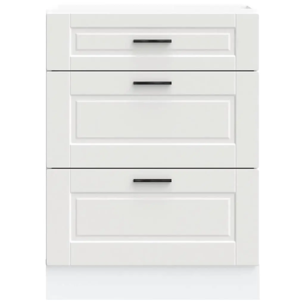 Kitchen Base Cabinet White Engineered Wood Storage Cupboard with Adjustable Feet