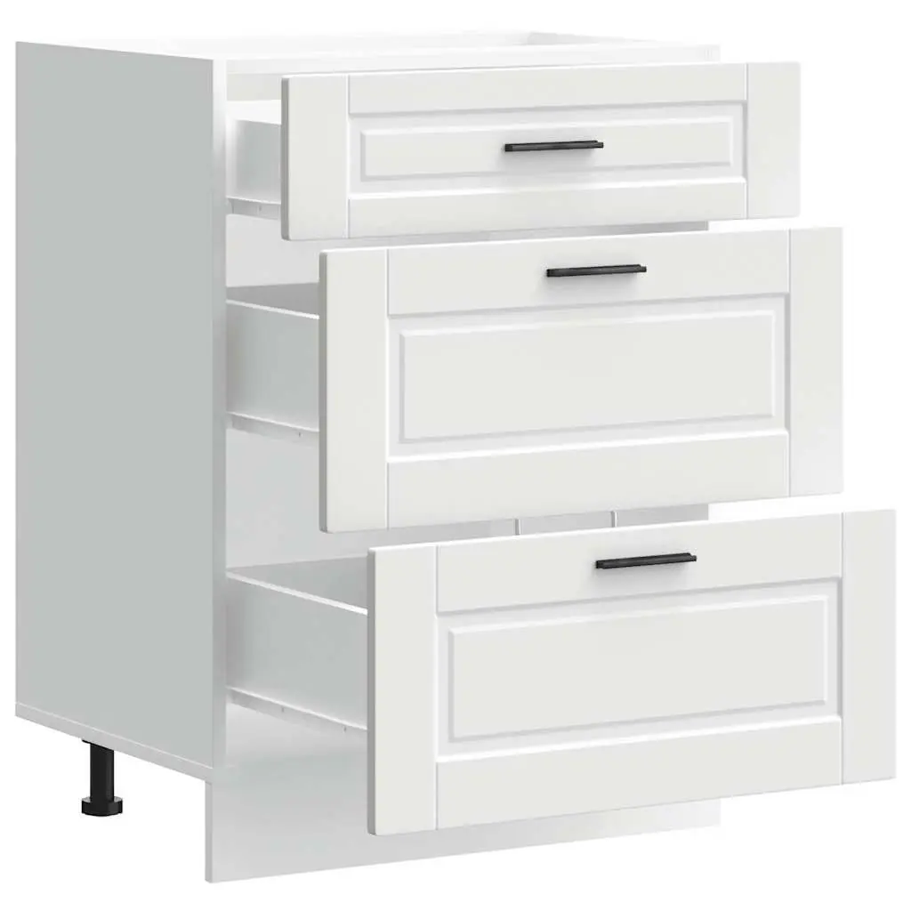 Kitchen Base Cabinet White Engineered Wood Storage Cupboard with Adjustable Feet