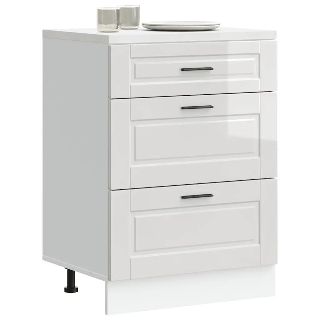 Kitchen Base Cabinet White High Gloss Engineered Wood Storage Cupboard