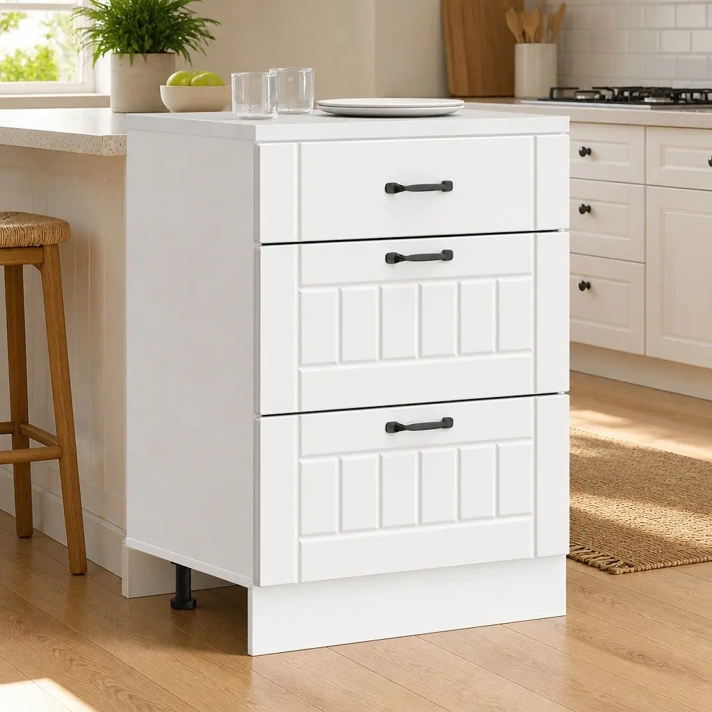White Engineered Wood Kitchen Cabinet