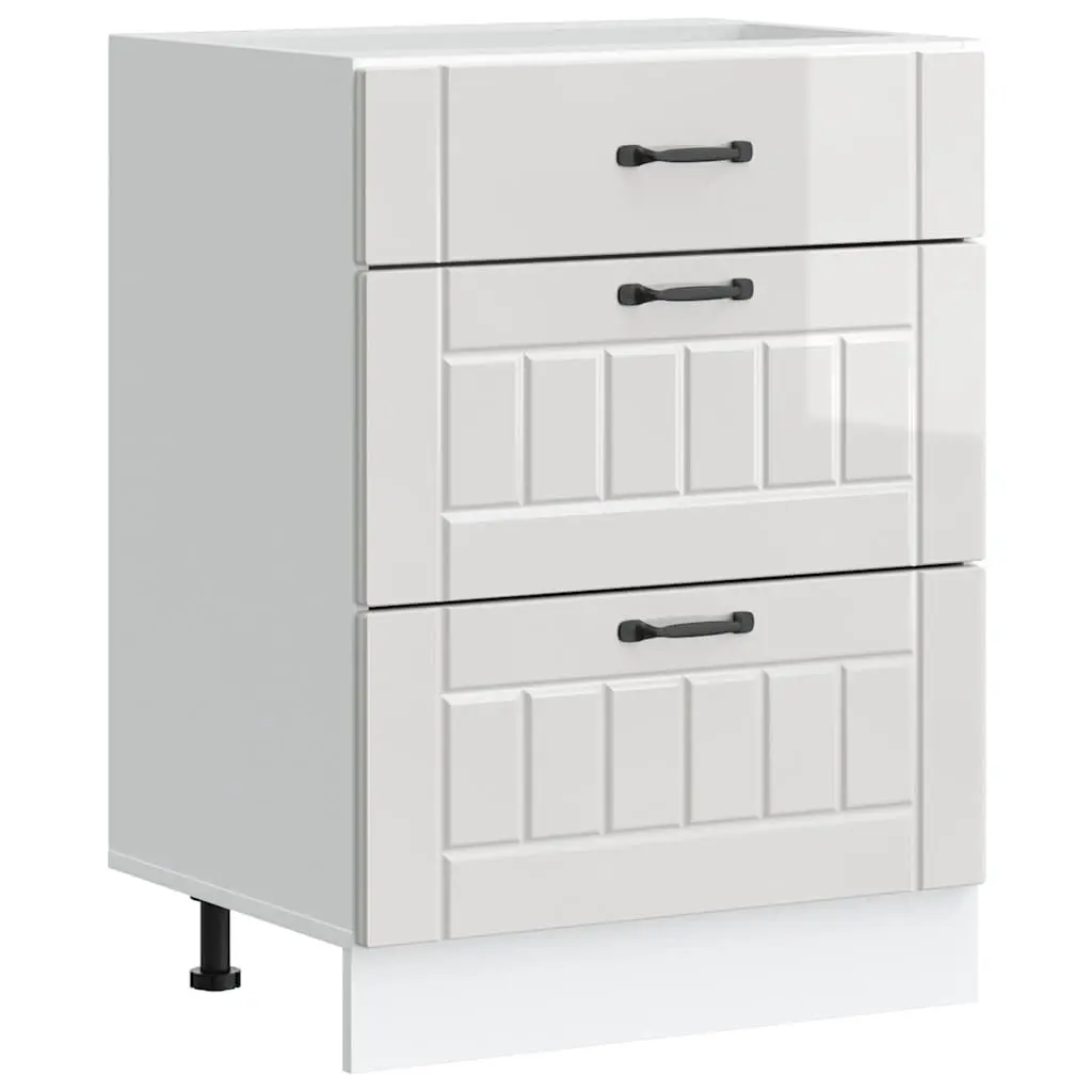 Kitchen Base Cabinet White Engineered Wood Storage Cupboard with Adjustable Feet