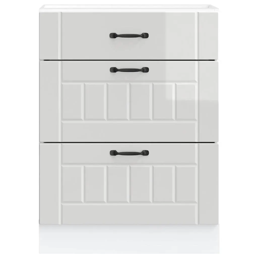 Kitchen Base Cabinet White Engineered Wood Storage Cupboard with Adjustable Feet