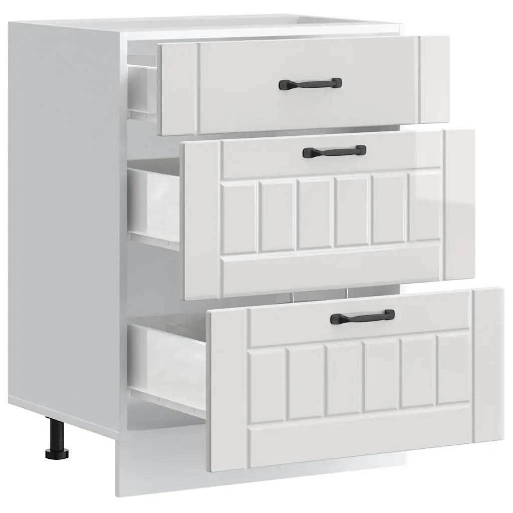 Kitchen Base Cabinet White Engineered Wood Storage Cupboard with Adjustable Feet