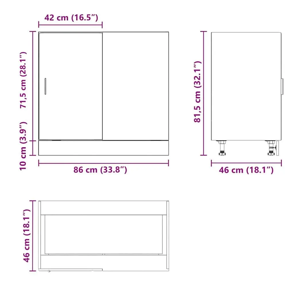 Kitchen Base Cabinet Brown Engineered Wood Storage Cupboard Sink Unit Furniture