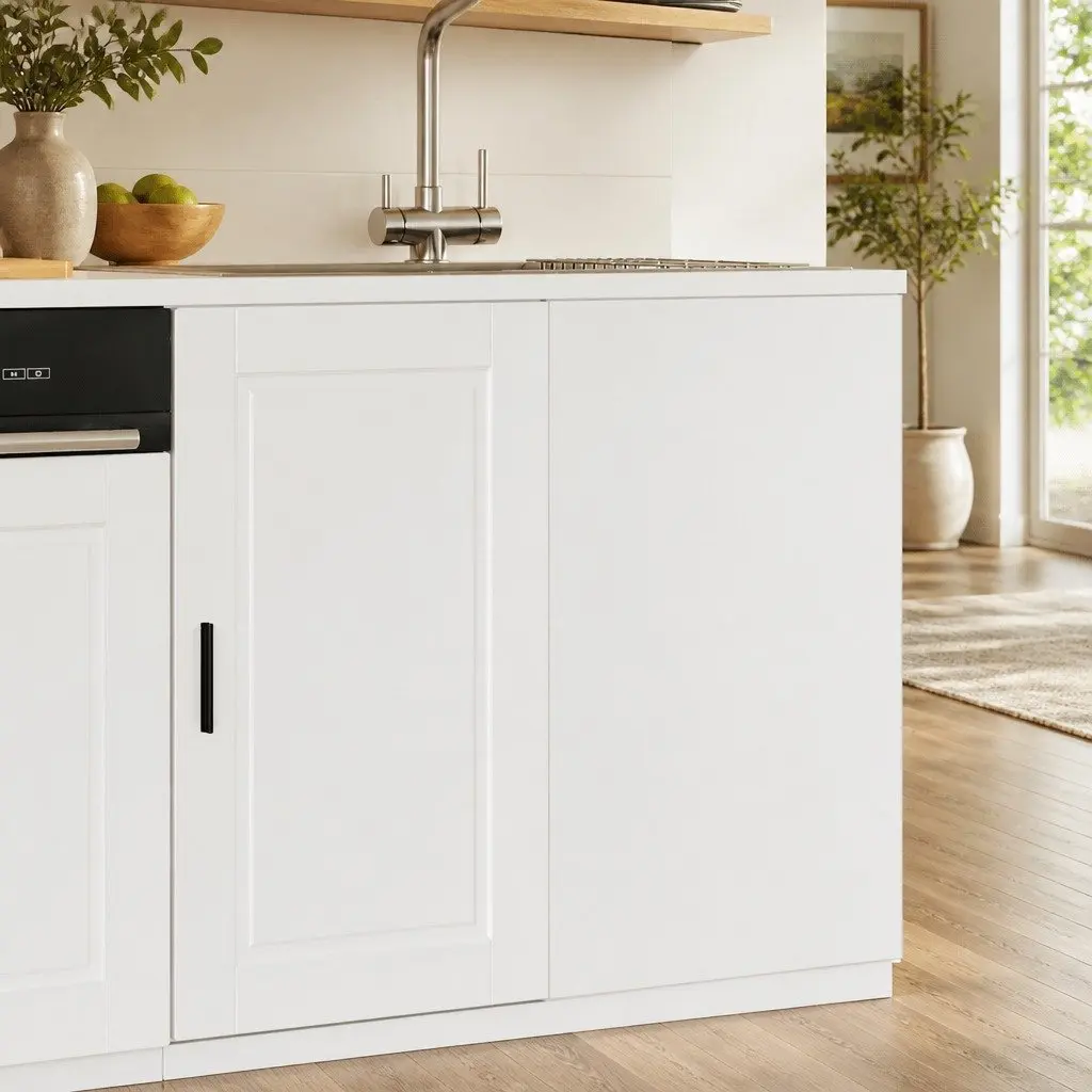 Kitchen Base Cabinet White Engineered Wood Storage Cupboard Furniture Doors