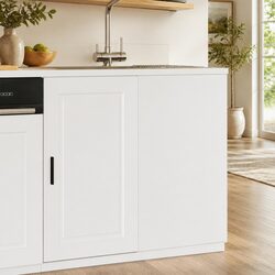 Kitchen Base Cabinet White Engineered Wood Storage Cupboard Furniture Doors