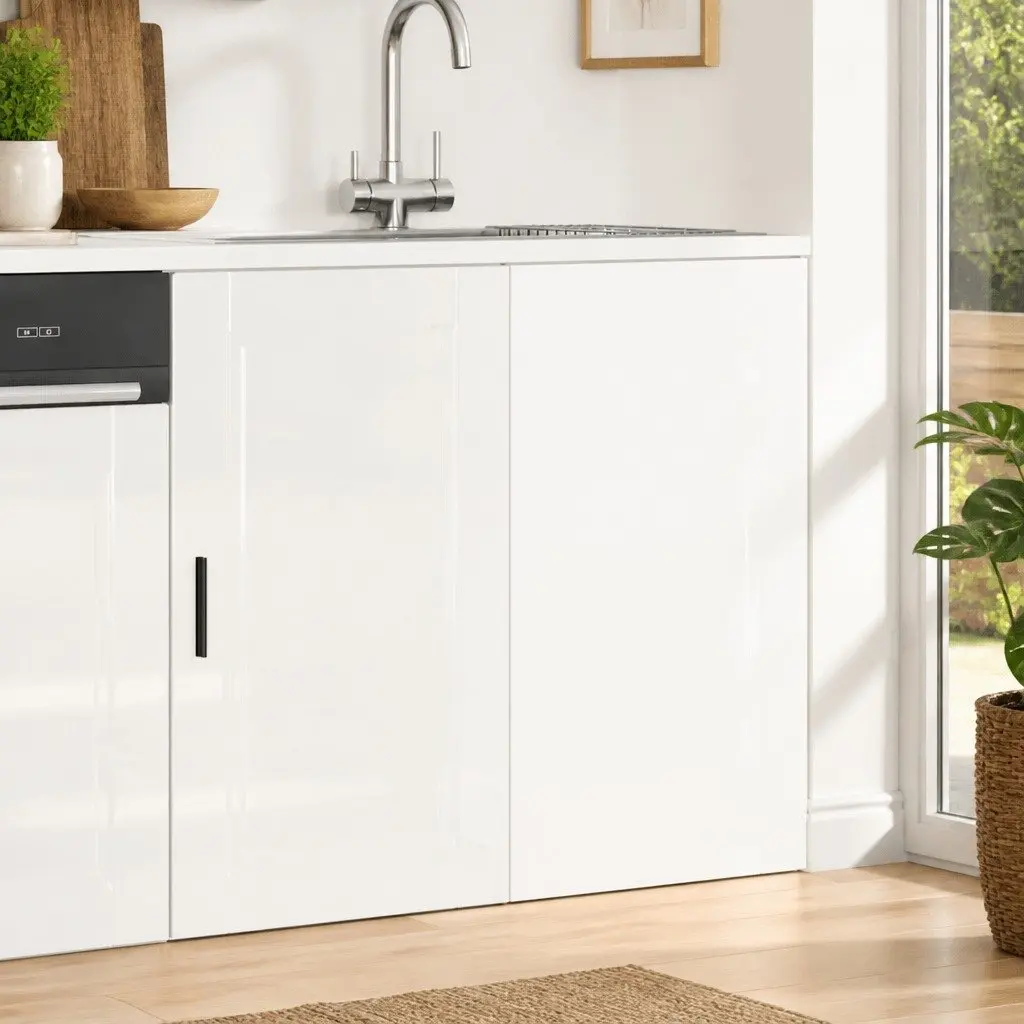Kitchen Base Cabinet Storage Unit White High Gloss Engineered Wood Cupboard