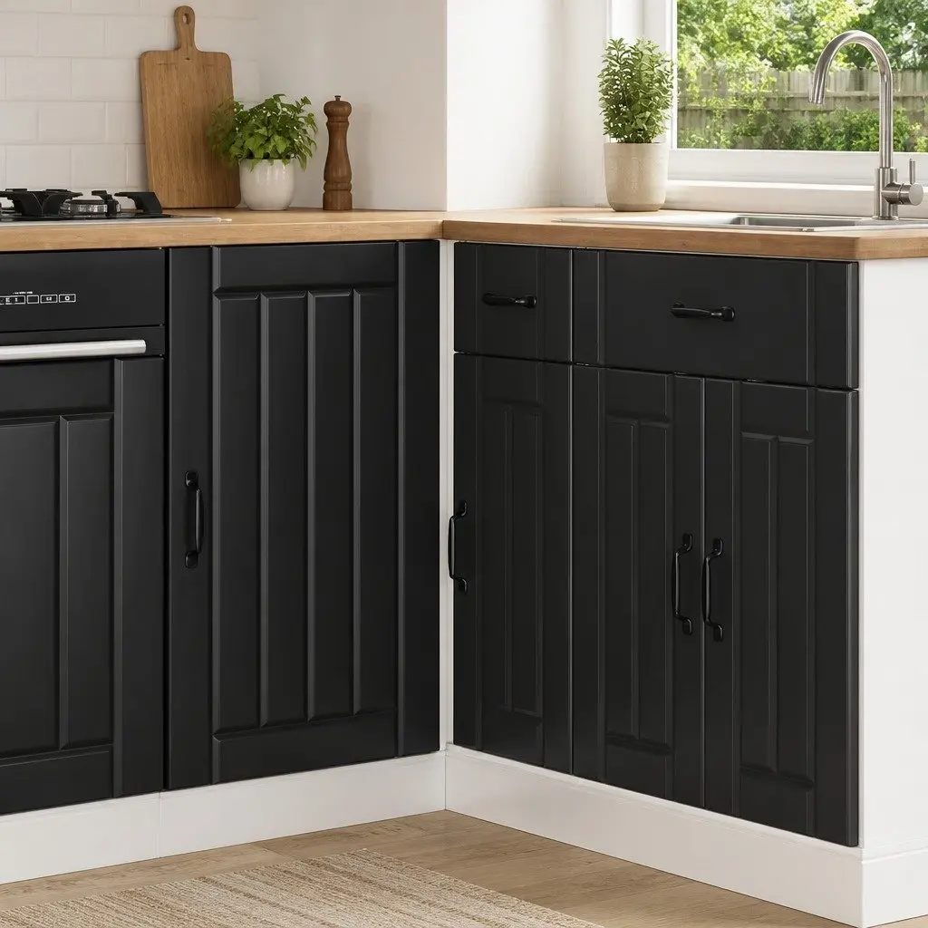 Black Engineered Wood Kitchen Cabinet