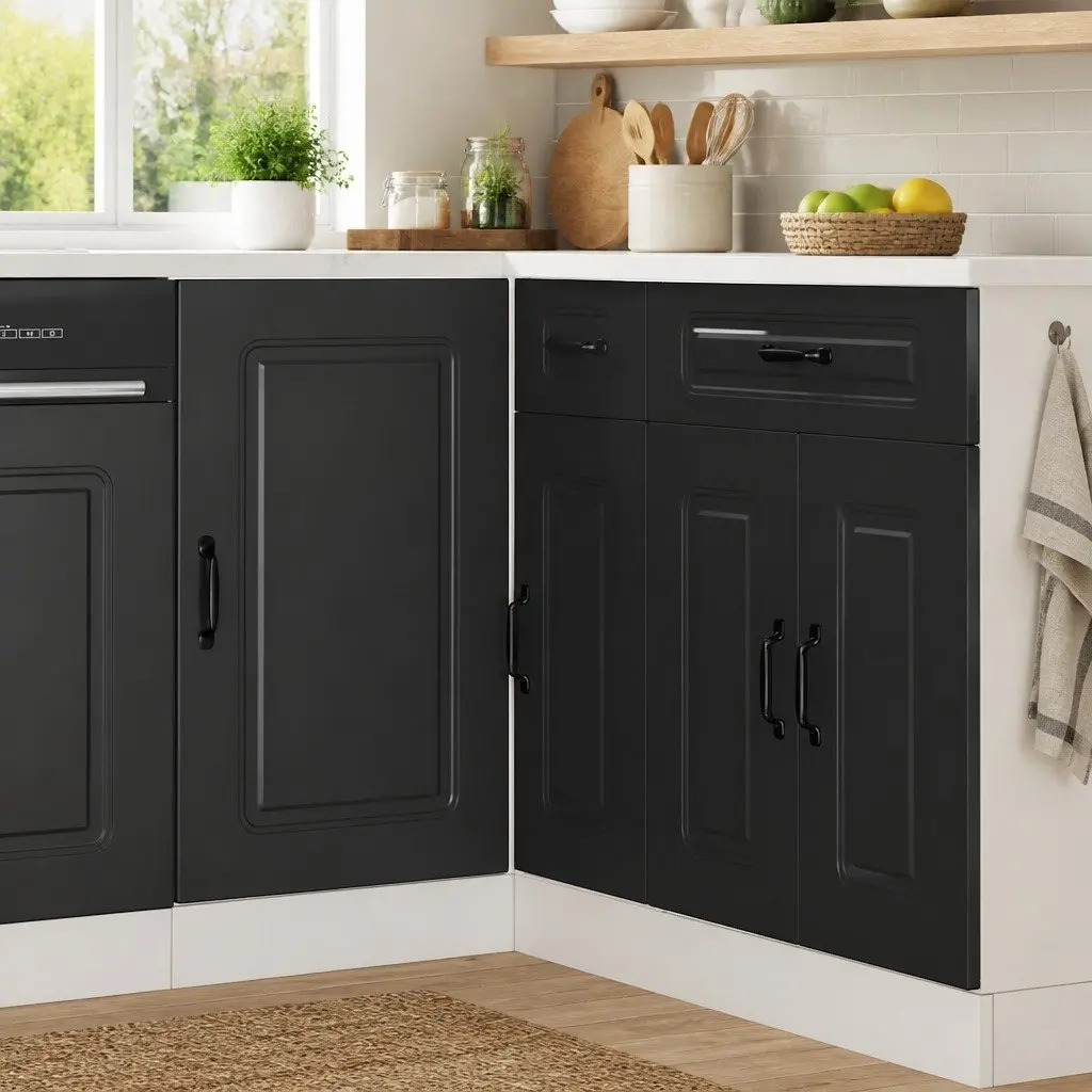 Black Engineered Wood Kitchen Cabinet