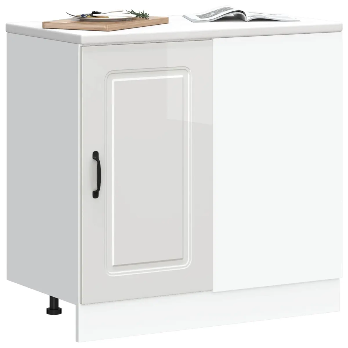Kitchen Base Cabinet White High Gloss Engineered Wood Storage Cupboard Organizer