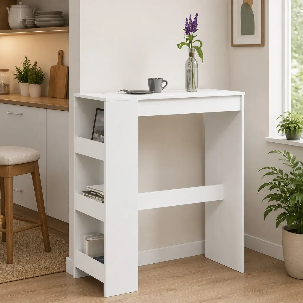 White Bar Table with Ample Storage