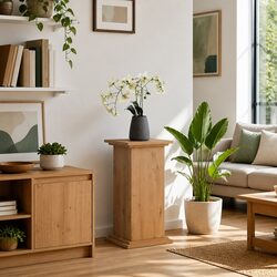 Chic Display Stand with Two-Tier Storage and Cabinet
