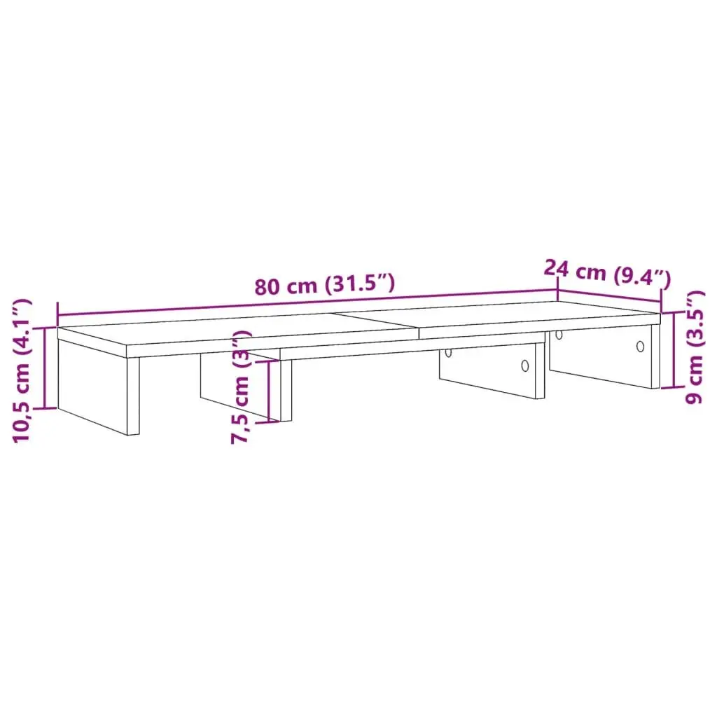 Adjustable Monitor Stand Riser White Engineered Wood Dual Monitor Desk Organizer 80 x 24 x 10.5 cm