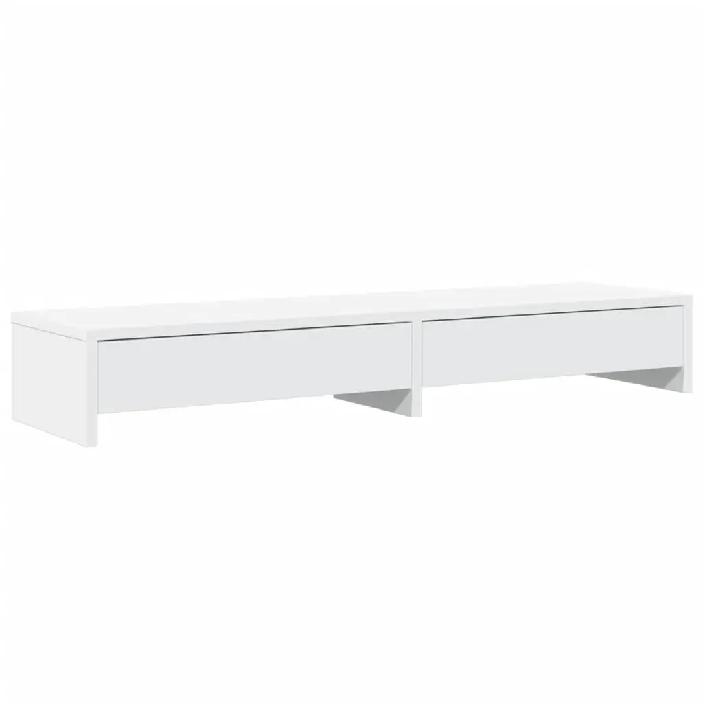 Monitor Stand Computer Riser White Engineered Wood 2 Drawers Desk Organizer