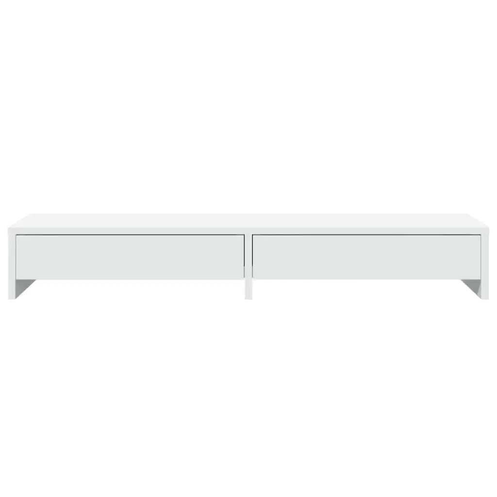 Monitor Stand Computer Riser White Engineered Wood 2 Drawers Desk Organizer