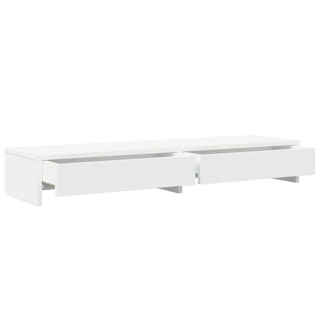 Monitor Stand Computer Riser White Engineered Wood 2 Drawers Desk Organizer