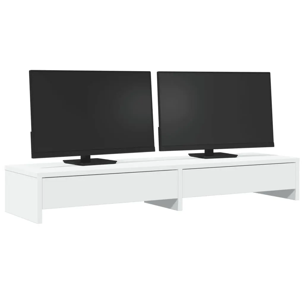 Monitor Stand Computer Riser White Engineered Wood 2 Drawers Desk Organizer