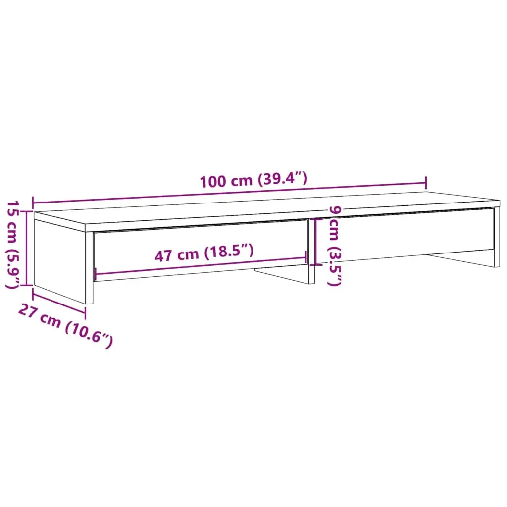 Monitor Stand Computer Riser White Engineered Wood 2 Drawers Desk Organizer