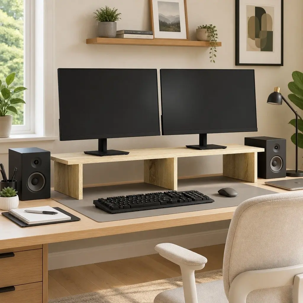 Monitor Stand Riser Storage Shelf 100cm Brown Sonoma Oak Wood