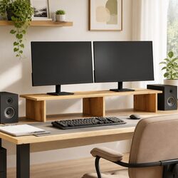 Monitor Stand Riser Engineered Wood Brown Desk Organizer Storage 100x27x15cm
