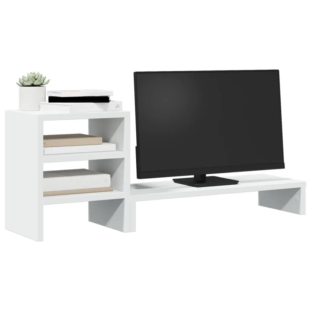 Monitor Stand Desk Organiser White Engineered Wood